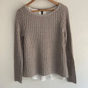 WHBM Silver Shimmery Holiday Twofer Sweater Sequin Sz Medium